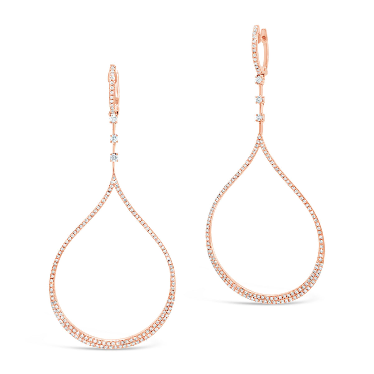 Diamond Open Teardrop Dangle Earrings  -14K gold weighing 6.37 grams  -306 round diamonds totaling 0.78 carats  -6 prong-set diamonds totaling 0.16 carats