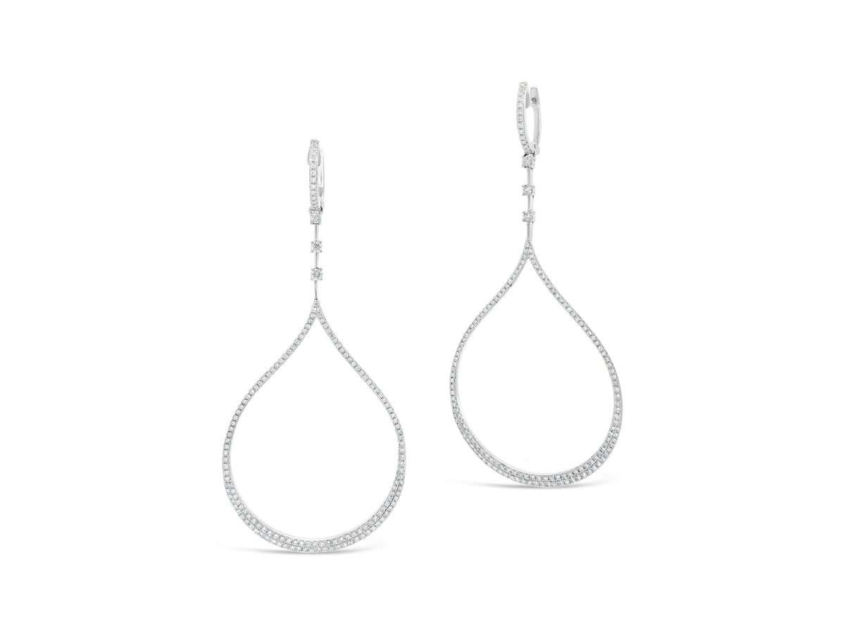 Diamond Open Teardrop Dangle Earrings  -14K gold weighing 6.37 grams  -306 round diamonds totaling 0.78 carats  -6 prong-set diamonds totaling 0.16 carats