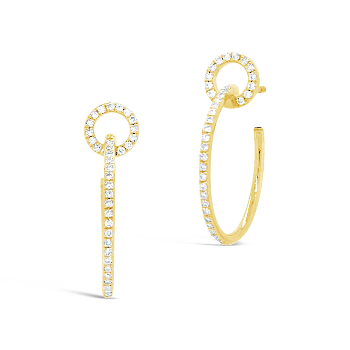 Circular Diamond Push-Back Hoops Earrings -14k gold weighing 2.60 grams  -74 round diamonds weighing .22 carats