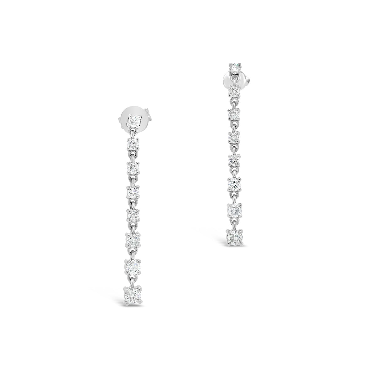 Diamond Linear Dangle Earrings -14K white gold weighing 1.96 grams -16 round diamonds totaling 0.78 carats