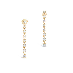 Diamond Linear Dangle Earrings -14K yellow gold weighing 1.96 grams -16 round diamonds totaling 0.78 carats