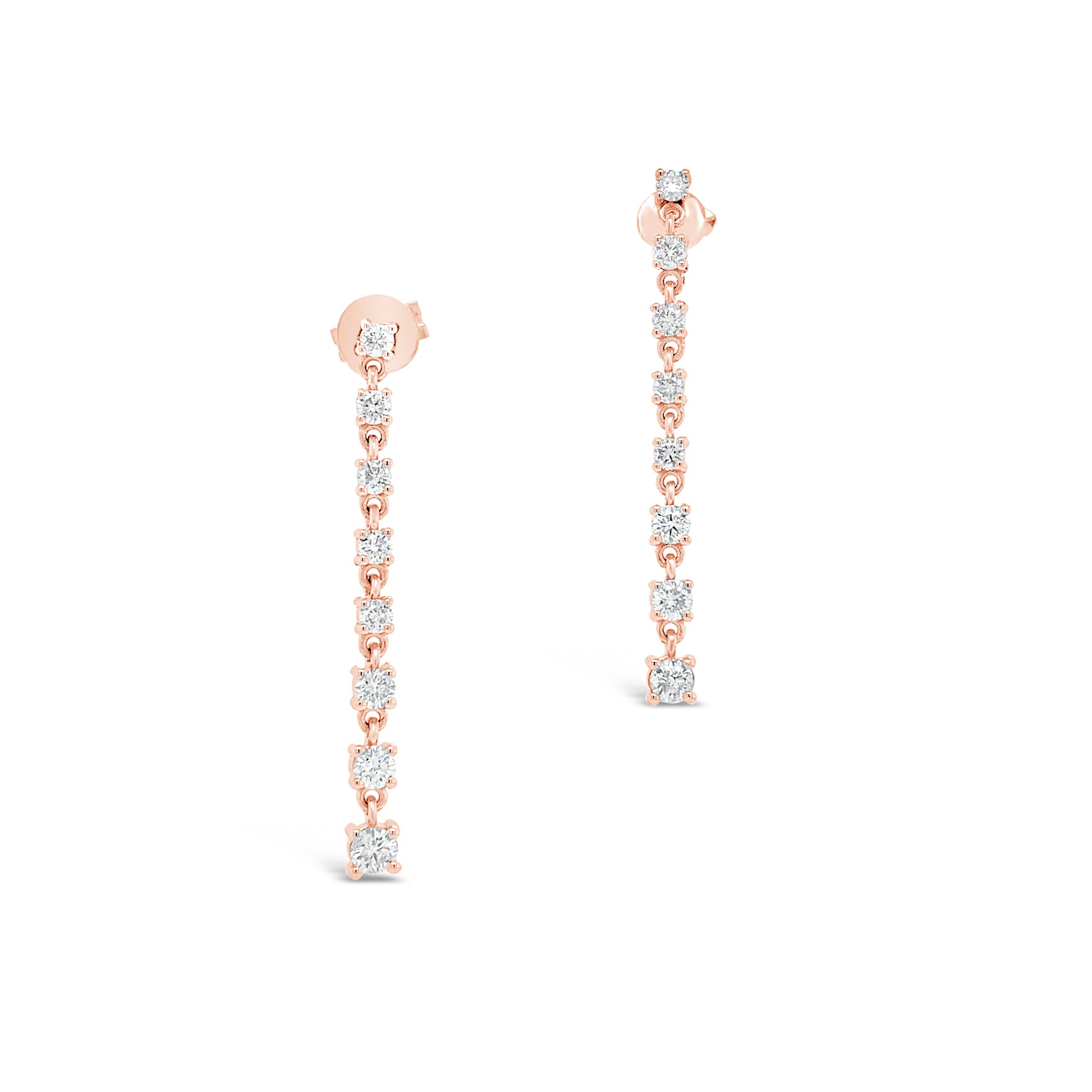 Diamond Linear Dangle Earrings -14K white gold weighing 1.96 grams -16 round diamonds totaling 0.78 carats