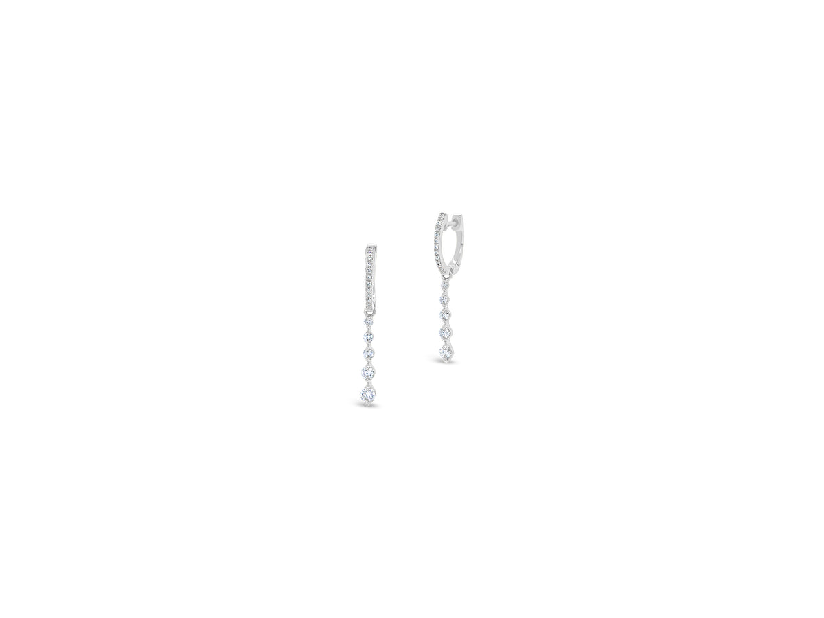 Gold huggie earring with prong-set diamond drop earrings -14k gold weighing 2.03 grams  -36 round diamonds weighing .46 carats