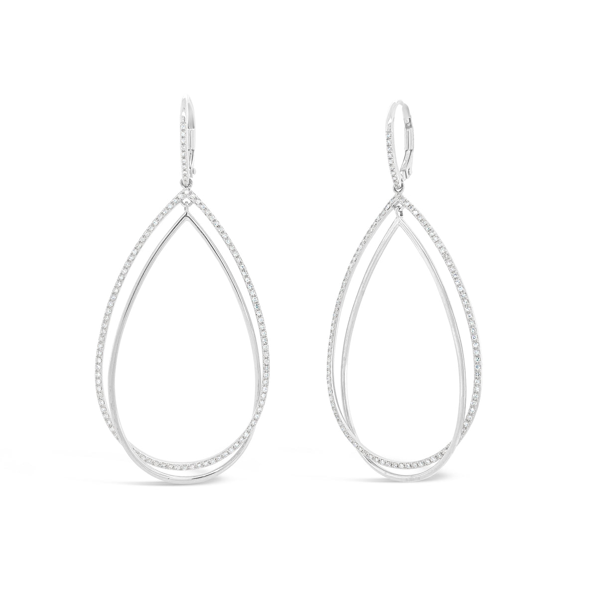 Diamond & Gold Double Teardrop Cocktail Earrings  -14k gold weighing 6.71 grams  -214 round diamonds totaling 0.61 carats 