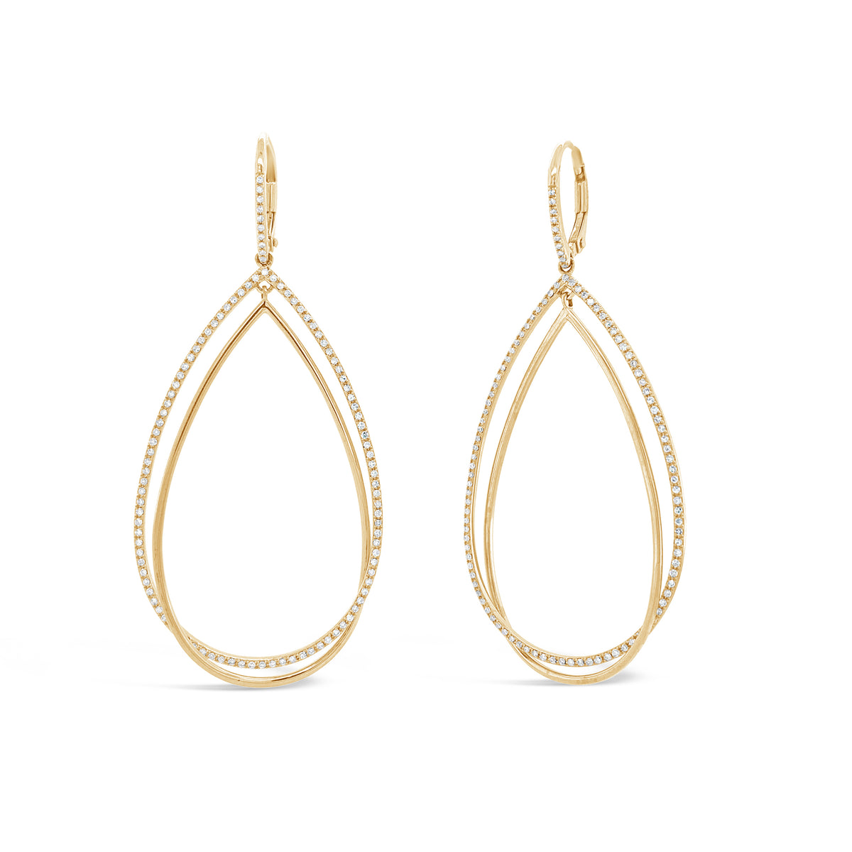 Diamond & Gold Double Teardrop Cocktail Earrings  -14k gold weighing 6.71 grams  -214 round diamonds totaling 0.61 carats 