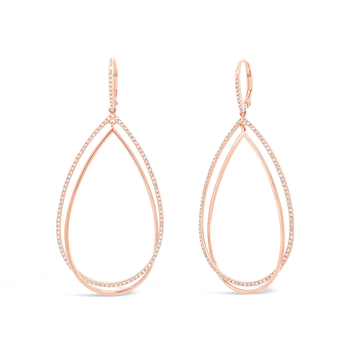 Diamond & Gold Double Teardrop Cocktail Earrings  -14k gold weighing 6.71 grams  -214 round diamonds totaling 0.61 carats 