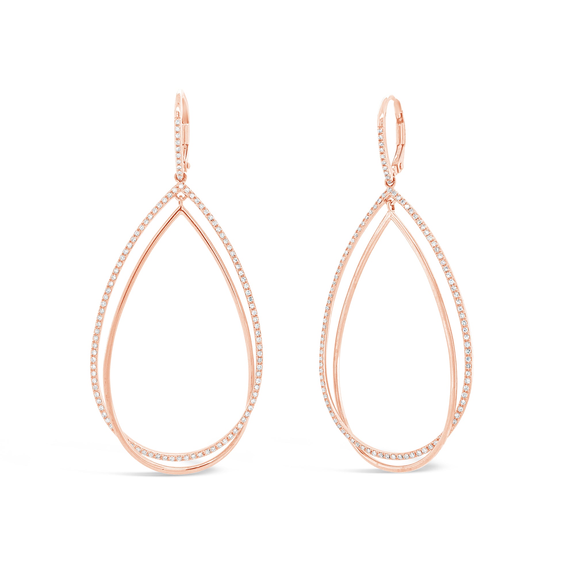 Diamond & Gold Double Teardrop Cocktail Earrings  -14k gold weighing 6.71 grams  -214 round diamonds totaling 0.61 carats 