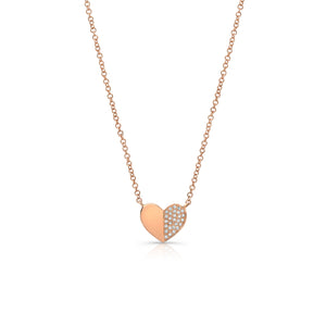 Half-Diamond Heart Pendant Necklace  -14K gold weighing 1.85 grams  -28 round diamonds totaling .07 carats