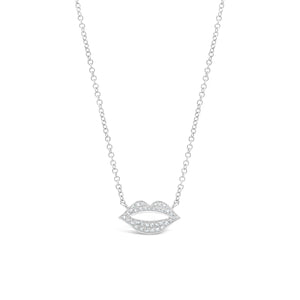 Diamond Lips Necklace  -14K white gold weighing 1.87 grams  -35 round pave set diamonds totaling .10 carats