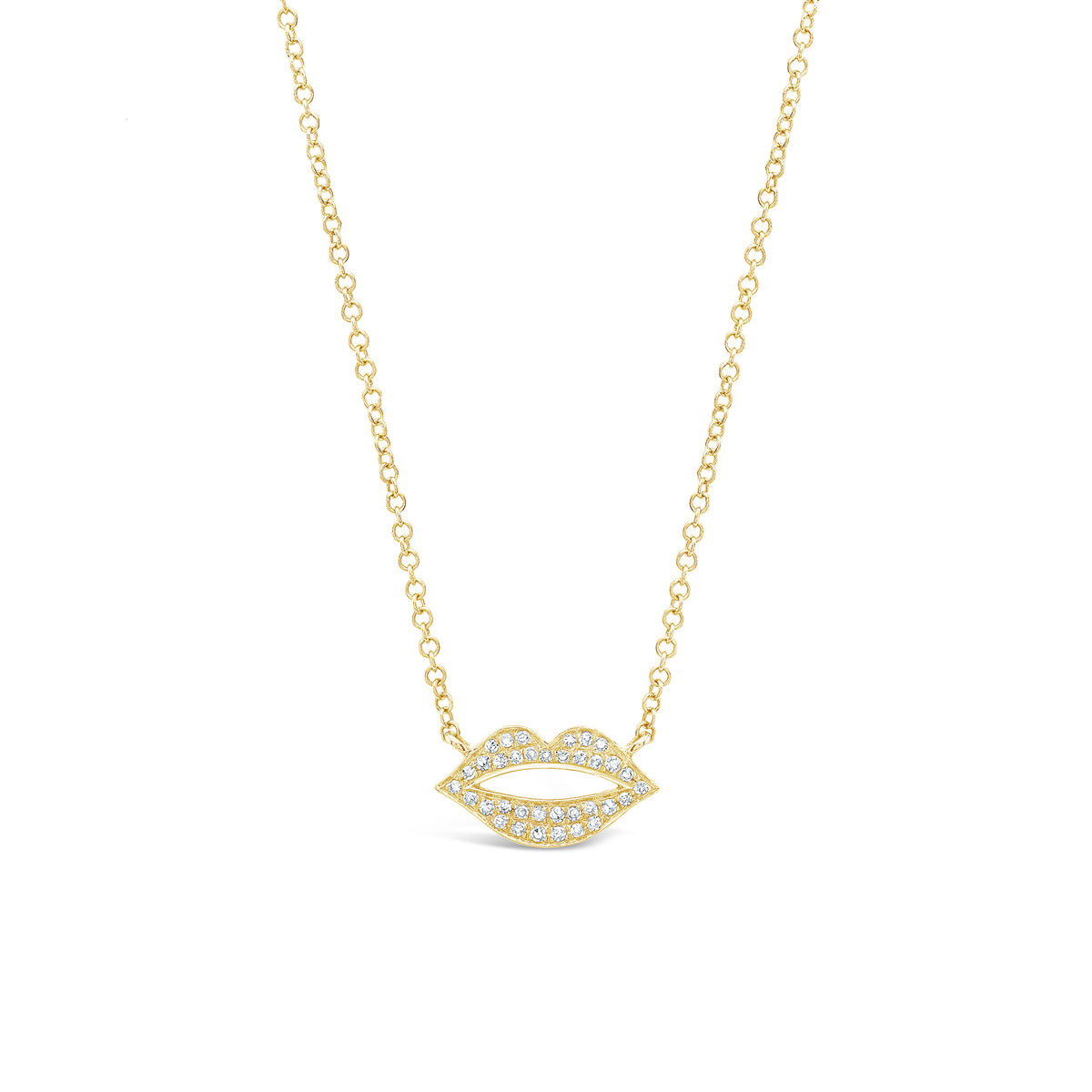 Diamond Lips Necklace  -14K yellow gold weighing 1.87 grams  -35 round pave set diamonds totaling .10 carats