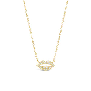 Diamond Lips Necklace  -14K yellow gold weighing 1.87 grams  -35 round pave set diamonds totaling .10 carats