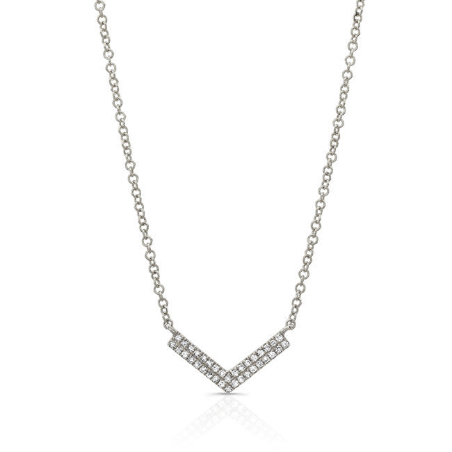 Diamond V-Pendant -14K white gold weighing 1.81 grams -36 round diamonds totaling .08 carats