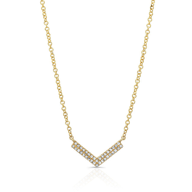 Diamond V-Pendant  -14K gold weighing 1.81 grams  -36 round diamonds totaling .08 carats