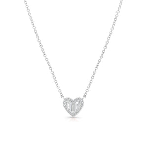 Diamond Baguette Heart Pendant Necklace -14K white gold weighing 1.98 grams -22 round diamonds totaling .05 carats -5 baguettes totaling 0.15 carats
