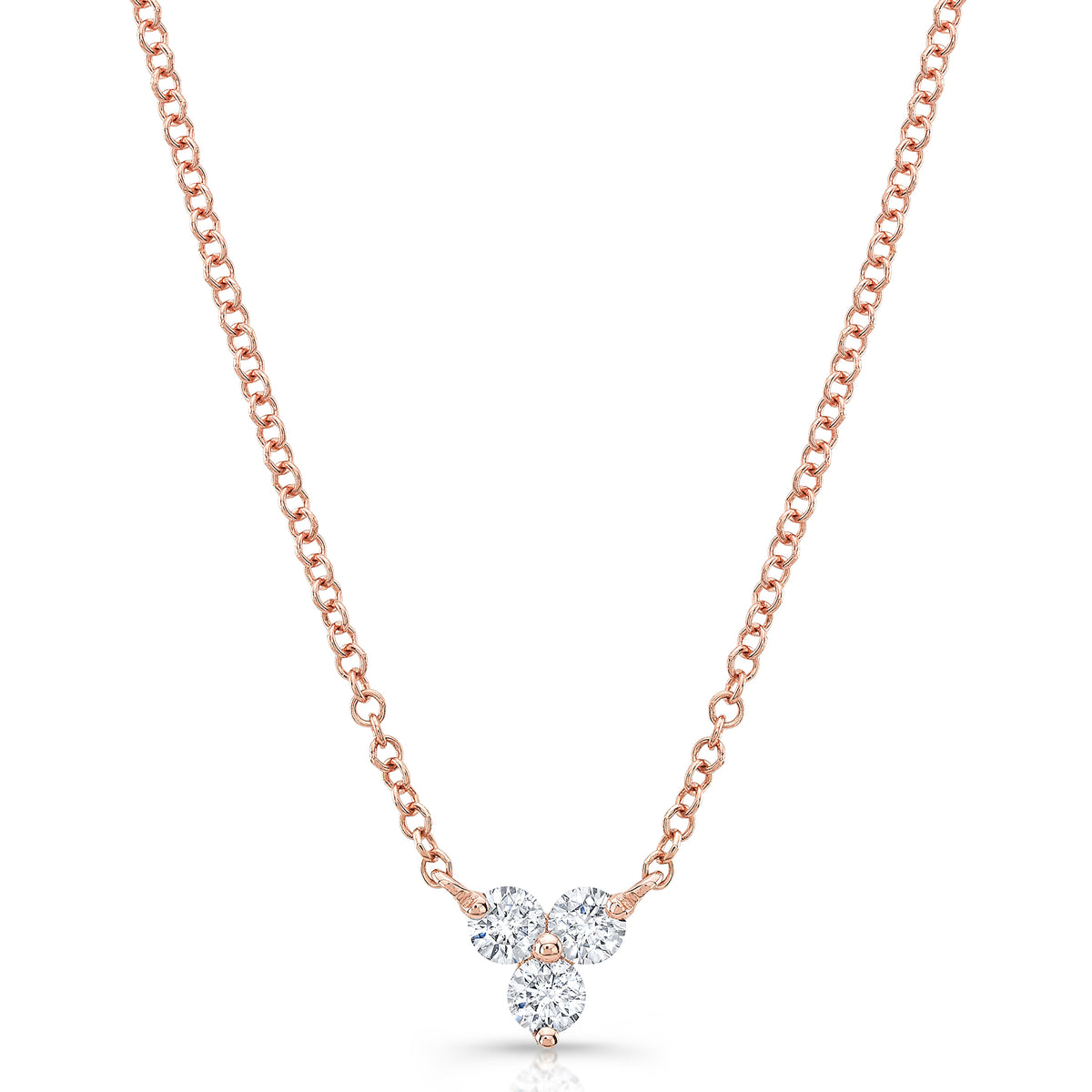 Diamond Three-Stone Necklace  -14K gold weighing 1.58 grams  -3 round diamonds totaling .20 carats