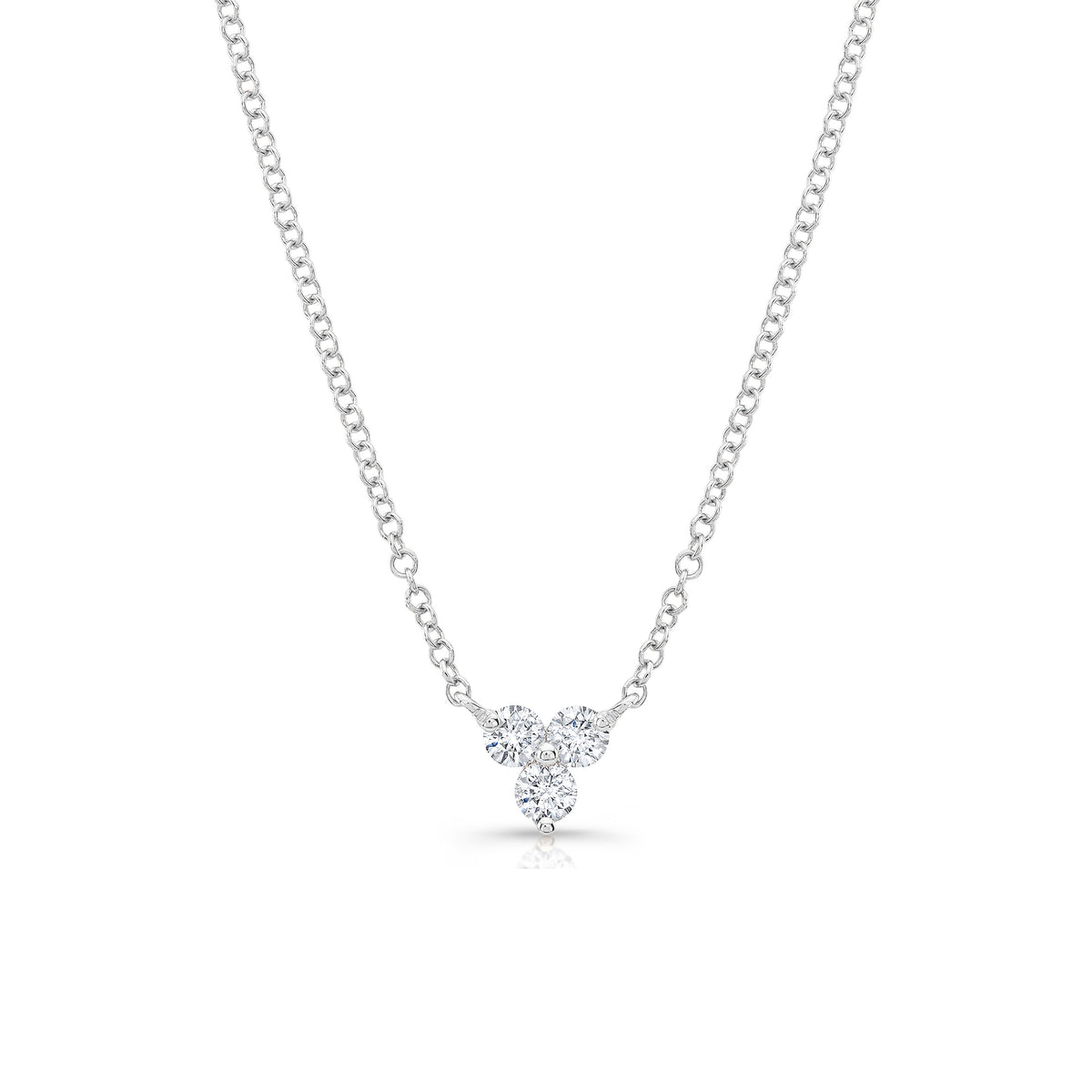 Diamond Three-Stone Necklace -14K gold weighing 1.58 grams -3 round diamonds totaling .20 carats