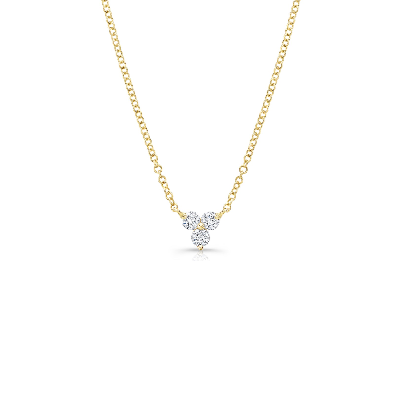 Diamond Three-Stone Necklace  -14K gold weighing 1.58 grams  -3 round diamonds totaling .20 carats