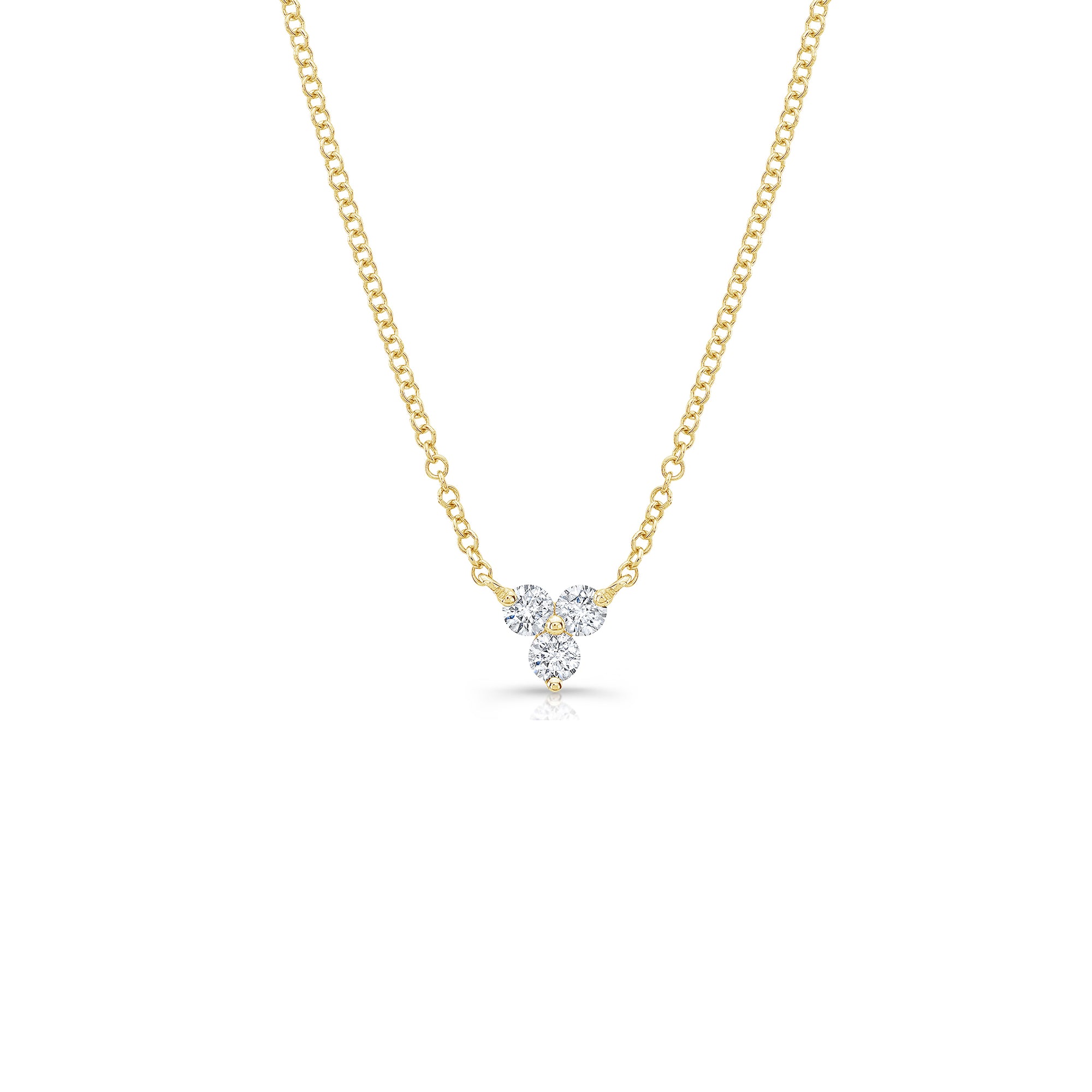 Diamond Three-Stone Necklace  -14K gold weighing 1.58 grams  -3 round diamonds totaling .20 carats