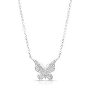 Diamond Butterfly Pendant Necklace -14K gold weighing 2.20 grams -70 round pave set diamonds totaling 0.20 carats