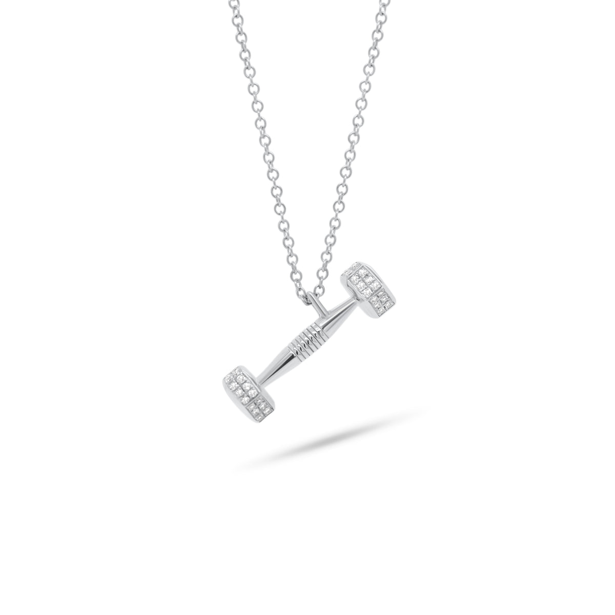 Diamond Dumbbell Pendant - 14K white gold weighing 2.54 grams - 72 round diamonds totaling 0.15 carats