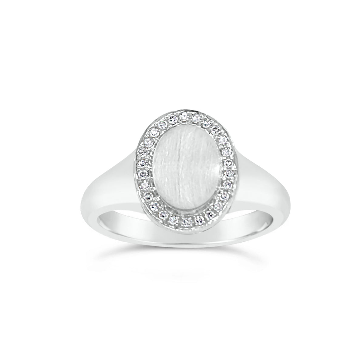 Diamond & Gold Signet Ring - 14k white gold weighing 3.40 grams. - 26 round diamonds totaling 0.06 carats.