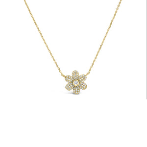 Diamond Daisy Necklace  - 14K yellow gold weighing 1.86 grams.   - 73 Round Diamonds totaling 0.22 carats.