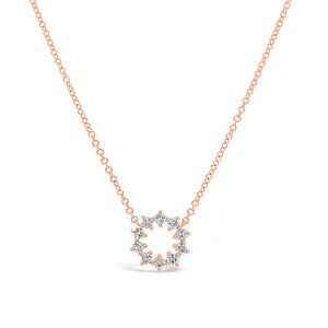 Diamond Small Sunburst Necklace  - 14K gold weighting 1.70 grams.  - 10 round diamond totaling .22 carat weight