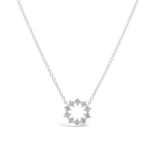 Diamond Small Sunburst Necklace  - 14K gold weighting 1.70 grams.  - 10 round diamond totaling .22 carat weight