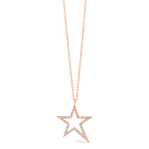 Diamond Asymmetrical Star Pendant Necklace - 14K rose gold weighing 2.23 grams. - 59 round diamonds 0.17 carats.