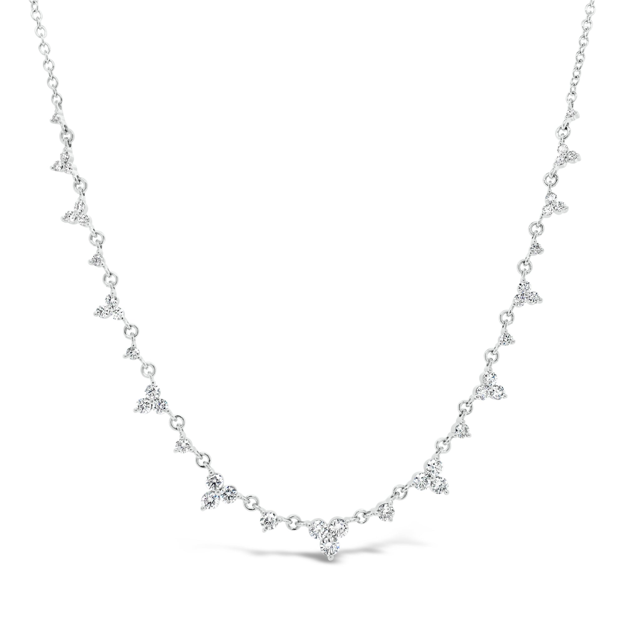 Delicate Diamond Cluster Necklace  - 14K gold weighing 3.87 grams.  - 43 round diamond 0.98 carats.