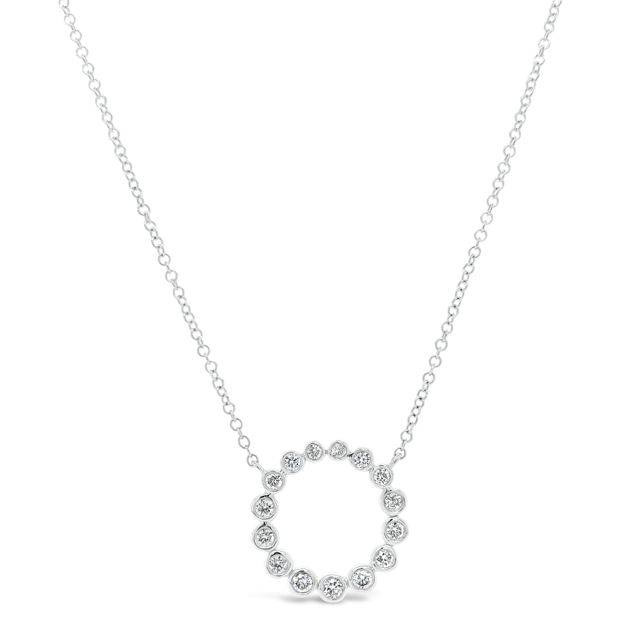 Bezel-Set Diamond Open Circle Pendant Necklace - Nuha Jewelers