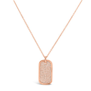 Diamond Dog Tag Necklace  - 14kt gold weighing 3.40 grams   - 150 round diamonds with a 0.33 total carat weight