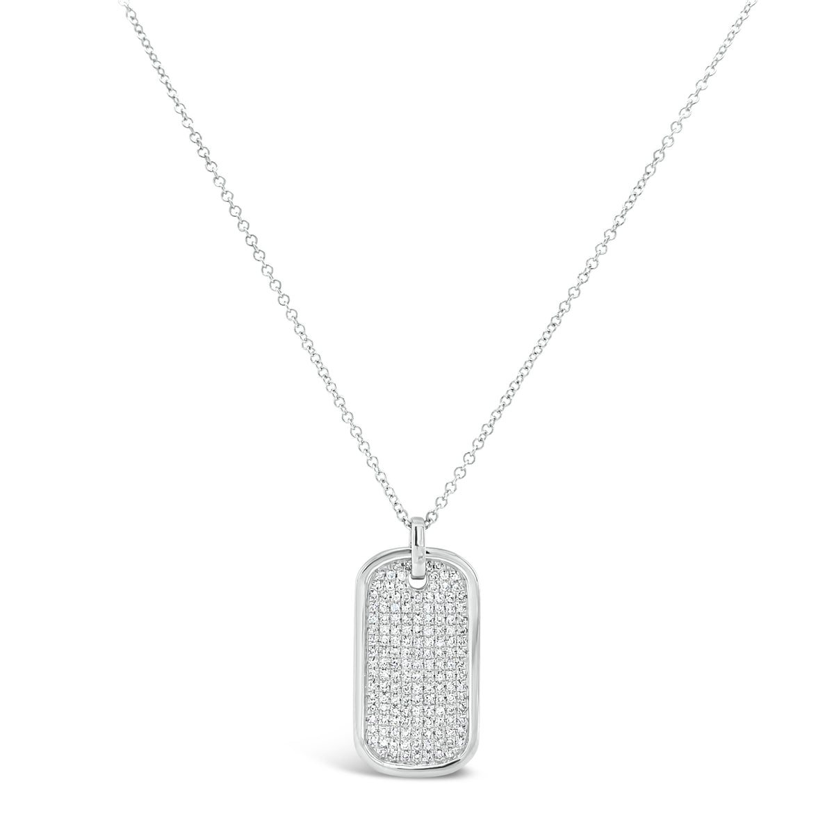 Diamond Dog Tag Necklace  - 14kt gold weighing 3.40 grams   - 150 round diamonds with a 0.33 total carat weight