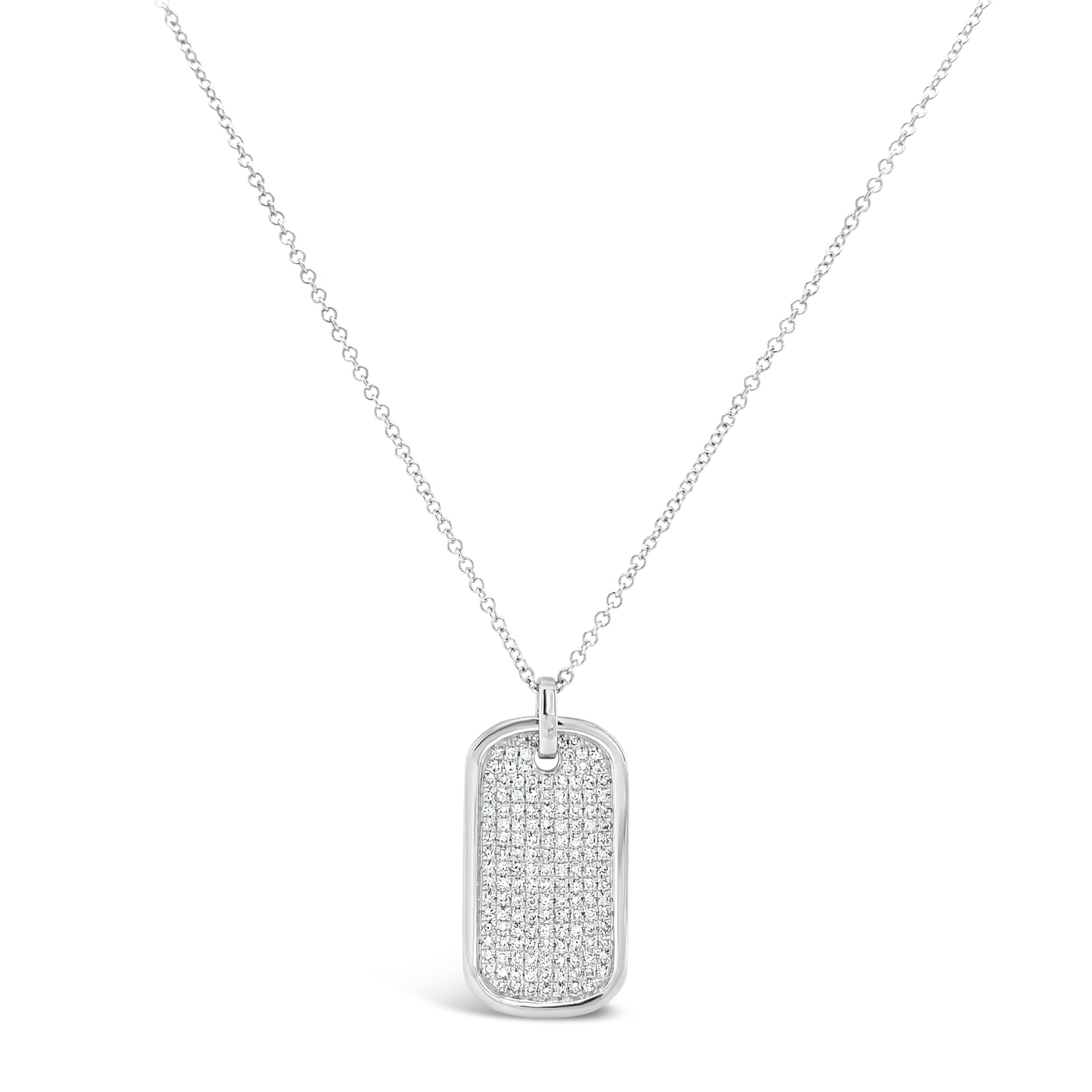 Diamond Dog Tag Necklace  - 14kt gold weighing 3.40 grams   - 150 round diamonds with a 0.33 total carat weight