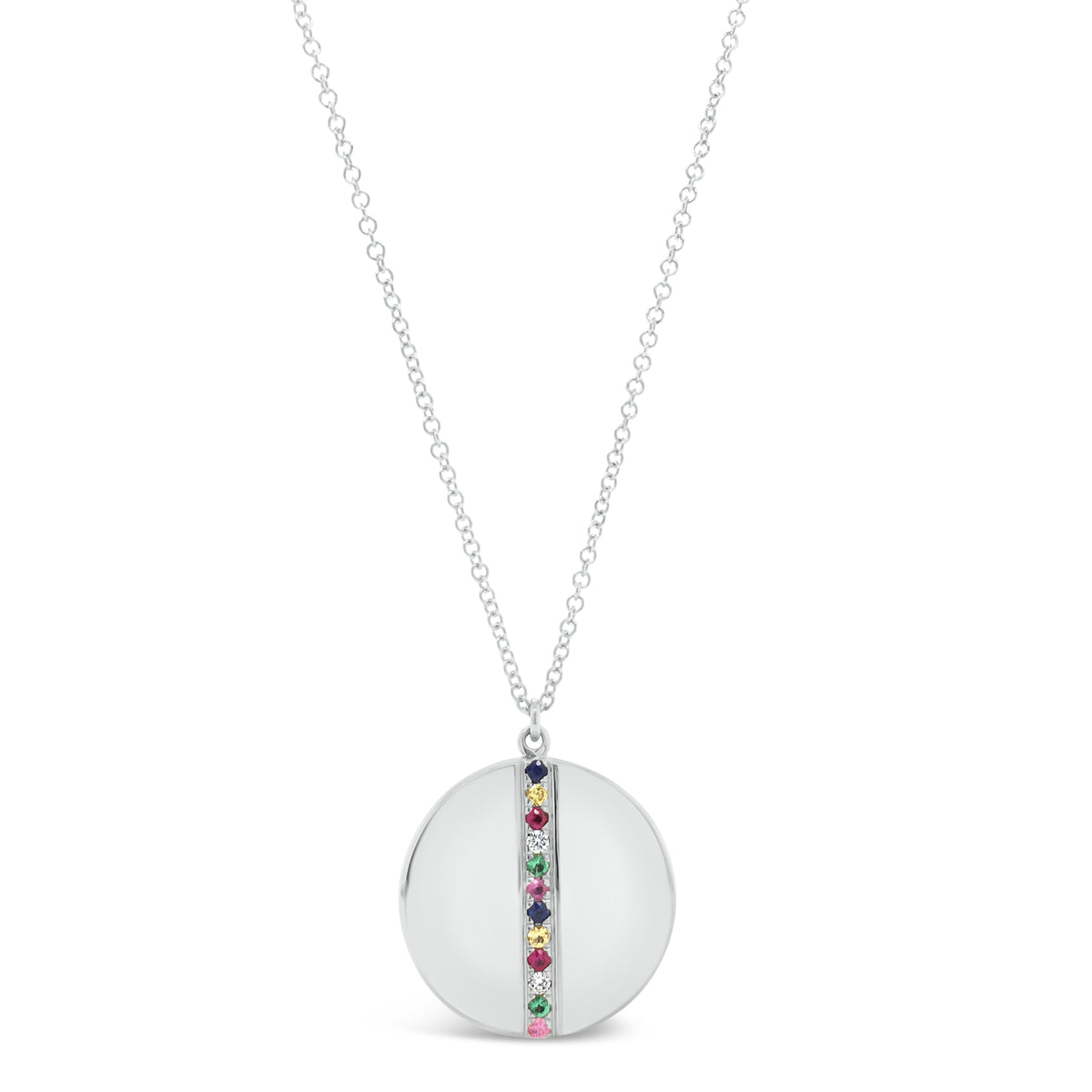 Diamond & Multicolor Gemstone Locket Necklace The perfect gift for any milestone. - 14k white gold locket necklace - 0.02 total carat weight (diamonds) - 0.14 total carat weight (multicolor gems)