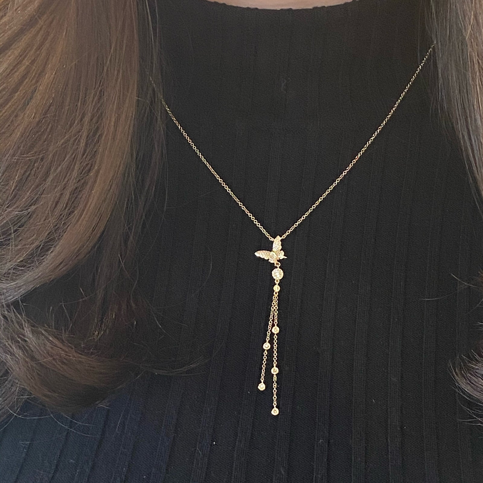 Diamond Butterfly With Bezel-Set Diamonds Lariat Necklace
