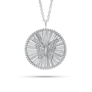 Diamond Butterfly Disc Pendant - 14K white gold weighing 4.22 grams  - 53 round diamonds weighing 0.10 carats