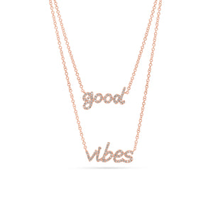 Diamond Good Vibes Necklace  - 14K gold weighing 2.73 grams  - 100 round diamonds totaling 0.22 carats