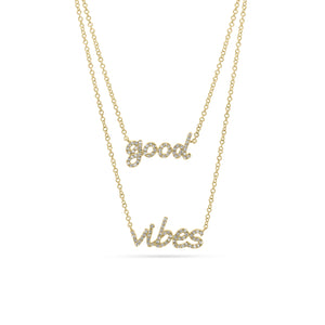 Diamond Good Vibes Necklace  - 14K gold weighing 2.73 grams  - 100 round diamonds totaling 0.22 carats