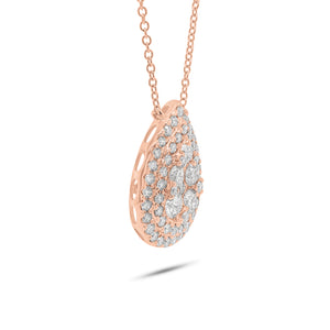 Solid 18K rose gold weighing 3.78 grams with 60 round diamonds weighing 1.89 carats Pave Diamond Teardrop Pendant Necklace | Nuha Jewelers