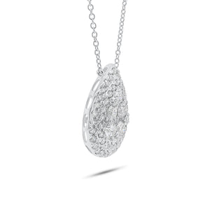 Solid 18K white gold weighing 3.78 grams with 60 round diamonds weighing 1.89 carats Pave Diamond Teardrop Pendant Necklace | Nuha Jewelers