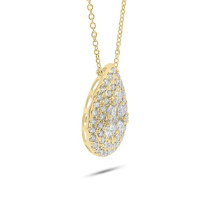 Solid 18K yellow gold weighing 3.78 grams with 60 round diamonds weighing 1.89 carats Pave Diamond Teardrop Pendant Necklace | Nuha Jewelers