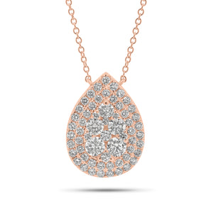 Solid 18K rose gold weighing 3.78 grams with 60 round diamonds weighing 1.89 carats Pave Diamond Teardrop Pendant Necklace | Nuha Jewelers