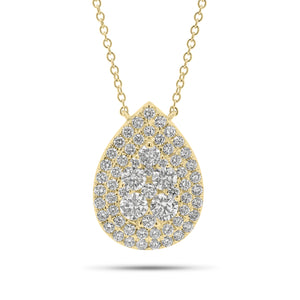 Solid 18K yellow gold weighing 3.78 grams with 60 round diamonds weighing 1.89 carats Pave Diamond Teardrop Pendant Necklace | Nuha Jewelers