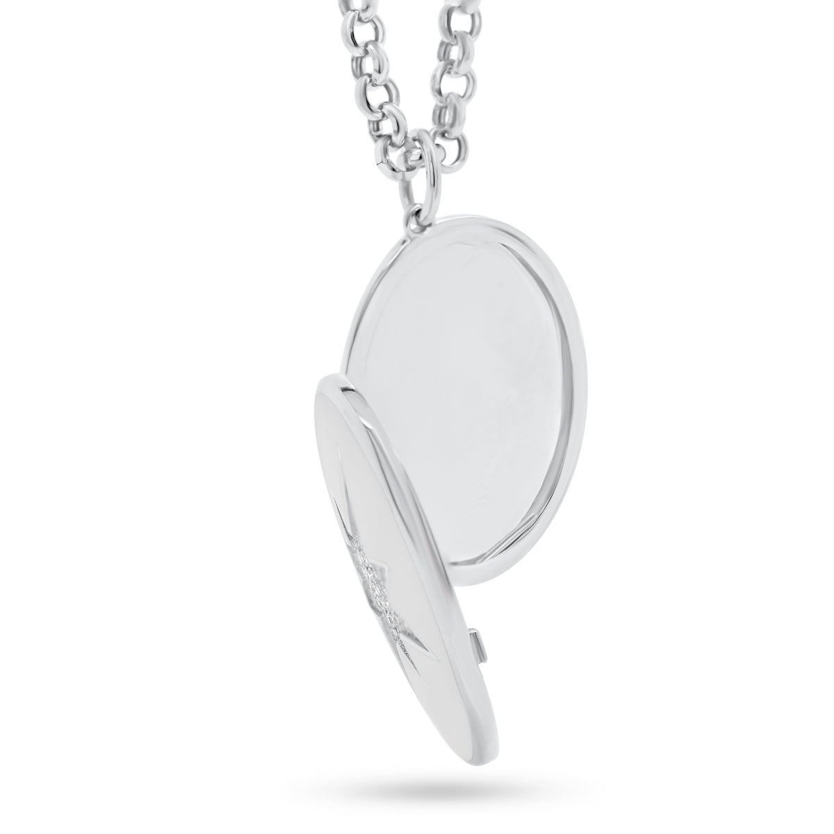 Diamond & Enamel Star Oval Locket Necklace - 14K white gold weighing 7.82 grams - 55 round diamonds totaling 0.14 carats