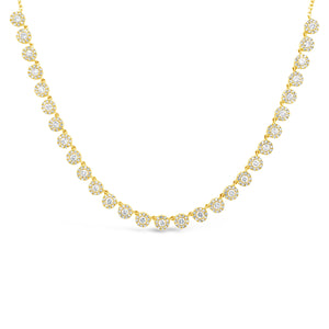 Diamond Halo Necklace -14K yellow gold weighing 6.89 grams -319 round diamonds totaling 1.93 carats