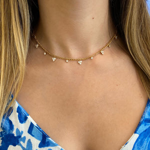Female Model Wearing Diamond Cluster Drip Necklace  - 14K gold weighing 12.02 grams  - 21 round diamonds totaling 1.76 carats