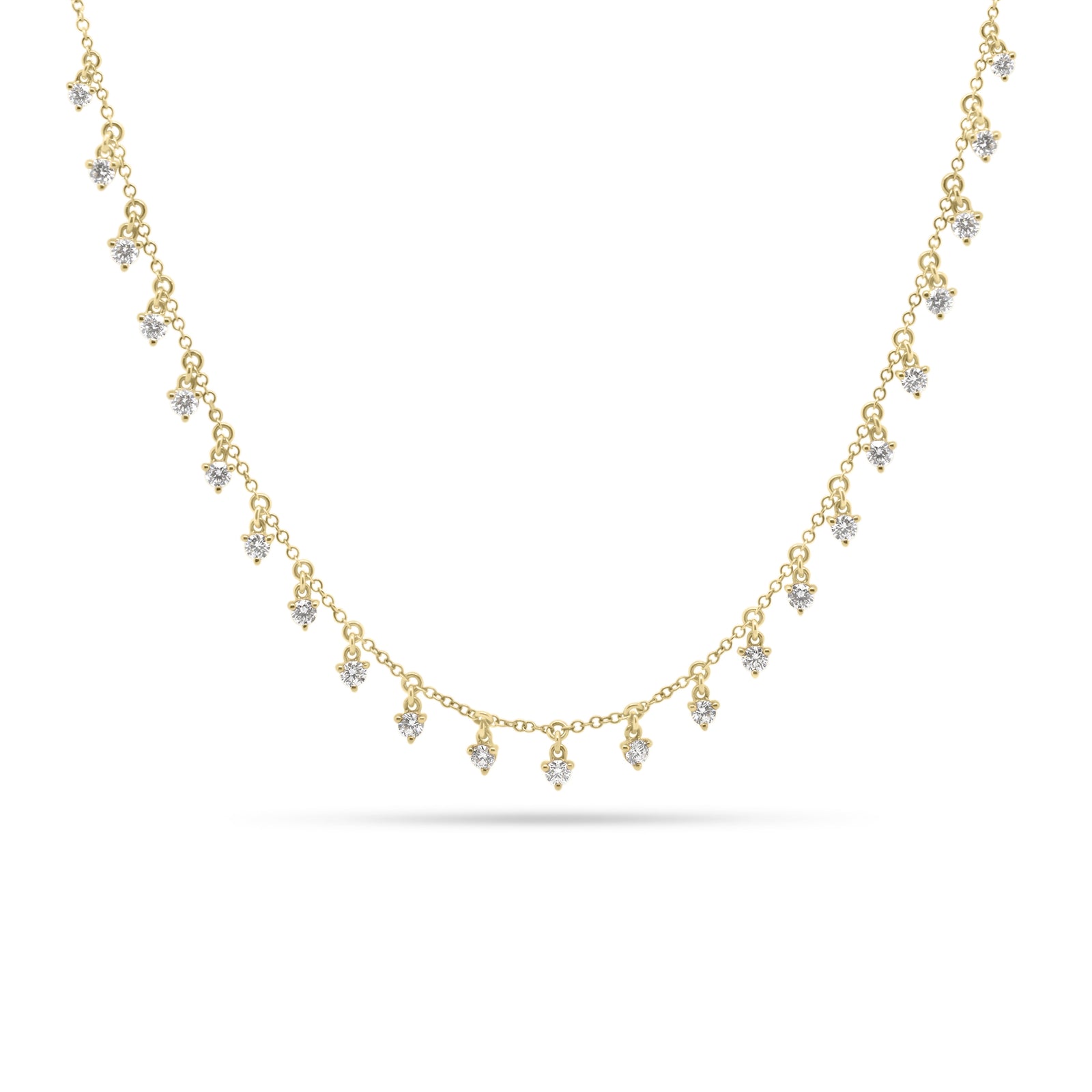 Diamond Drip Necklace  - 14K gold weighing 3.27 grams  - 23 round diamonds totaling 1.04 carats