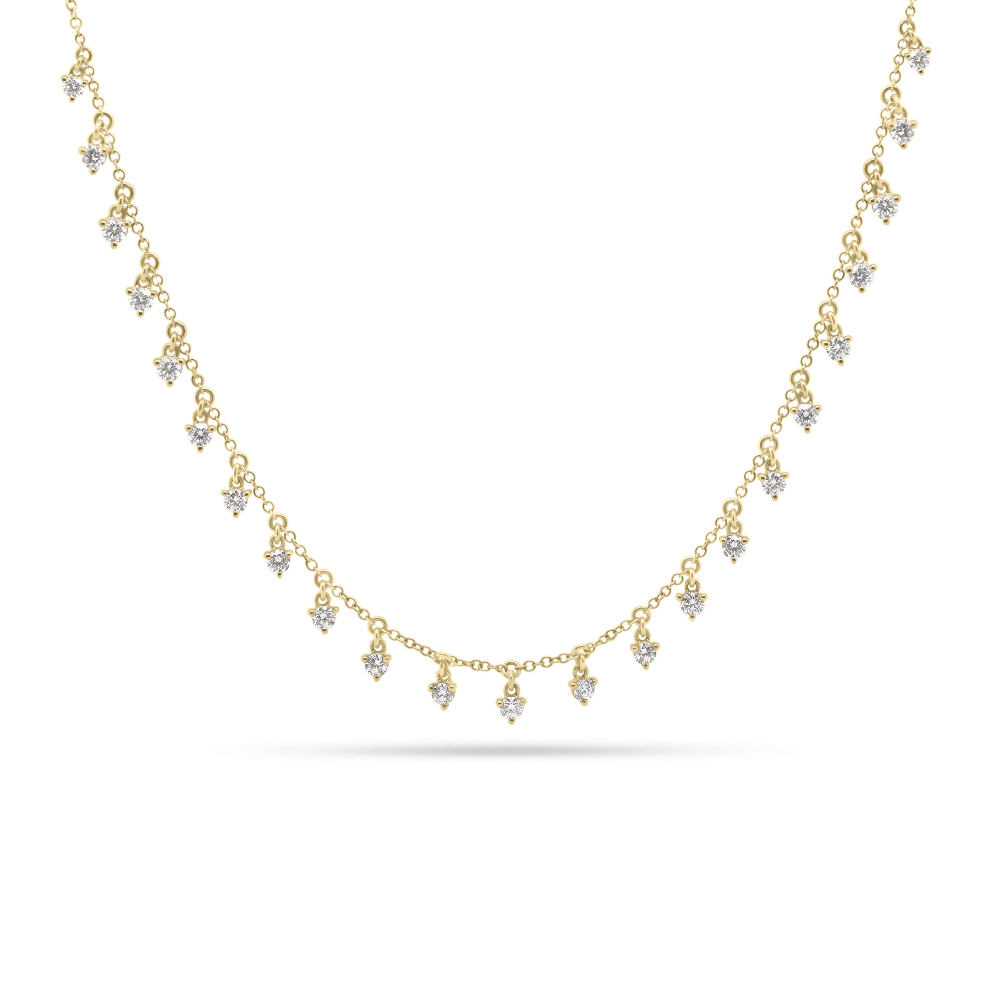 Diamond Drip Necklace  - 14K gold weighing 3.27 grams  - 23 round diamonds totaling 1.04 carats