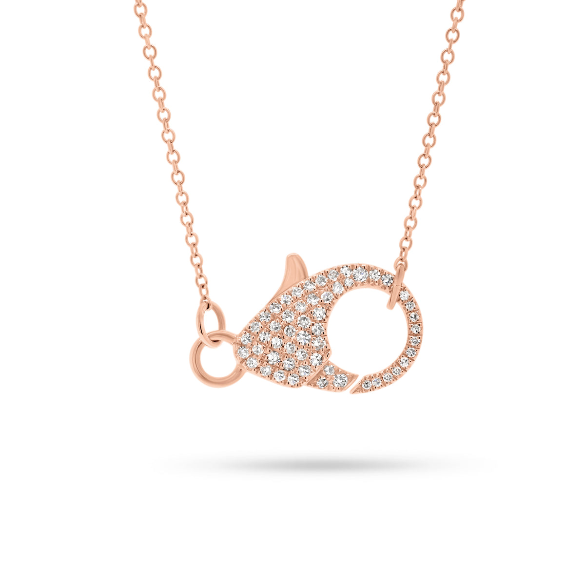 Diamond Lobster Claw Pendant  - 14K gold weighing 3.69 grams  - 57 round diamonds totaling 0.20 carats